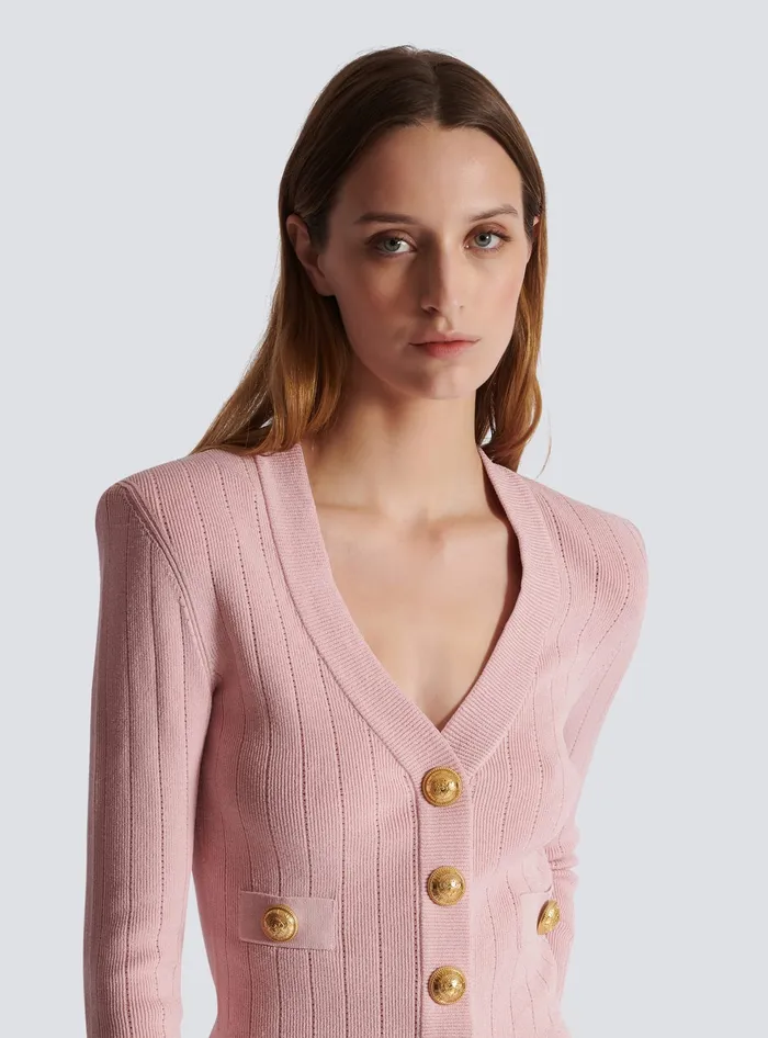 Balmain Knitwear Women Cropped Knit Cardigan Pink