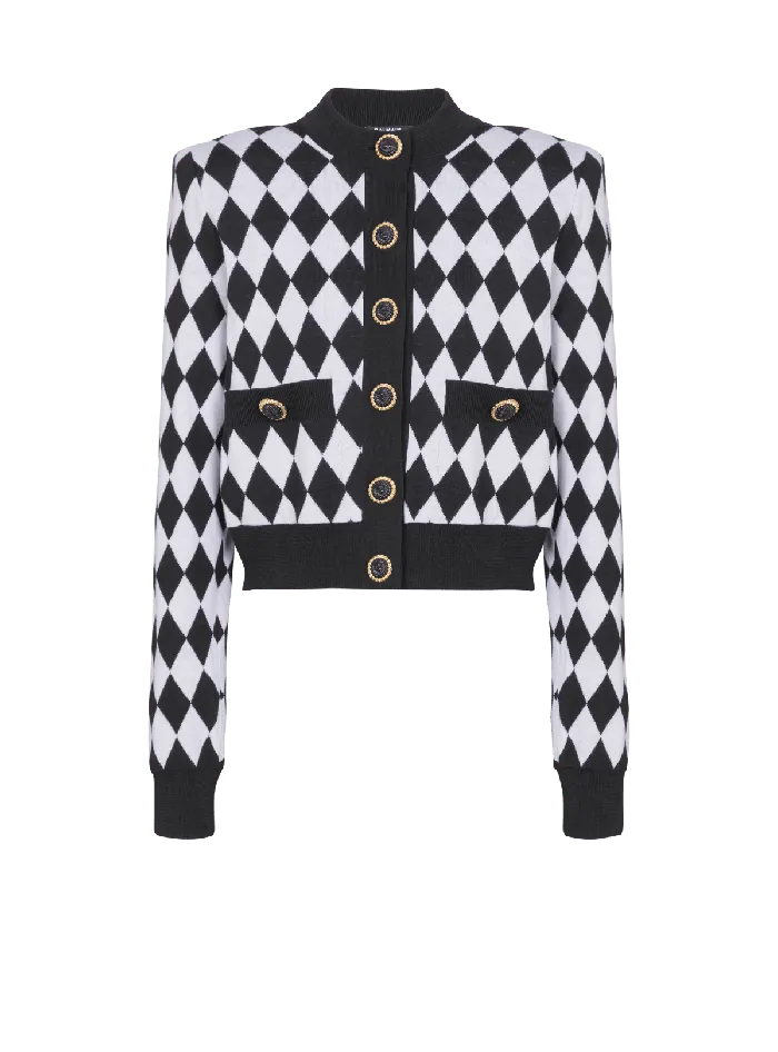 Balmain Knitwear Women Diamond Knit Cardigan Black