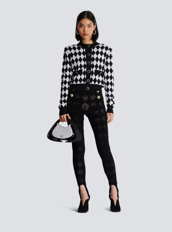 Balmain Knitwear Women Diamond Knit Cardigan Black