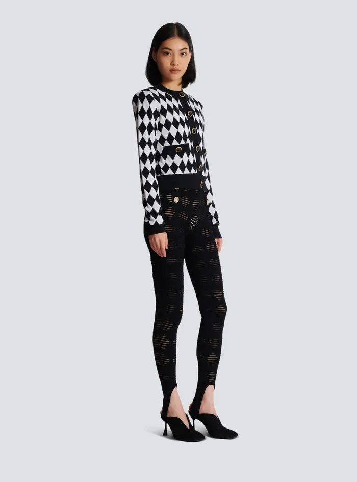 Balmain Knitwear Women Diamond Knit Cardigan Black