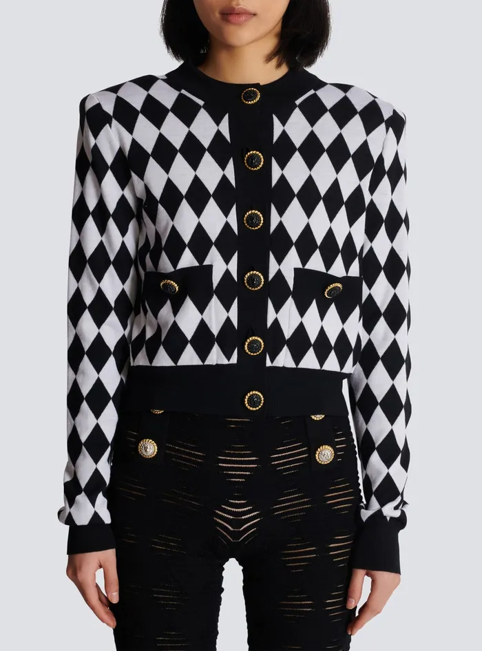 Balmain Knitwear Women Diamond Knit Cardigan Black