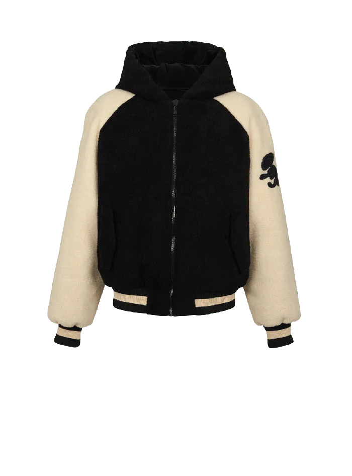 Balmain Outerwear Men Reversible Varsitystyle Puffer Jacket With Hood Black