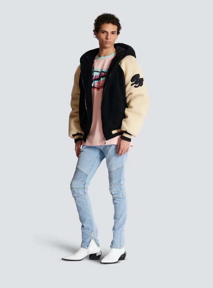 Balmain Outerwear Men Reversible Varsitystyle Puffer Jacket With Hood Black