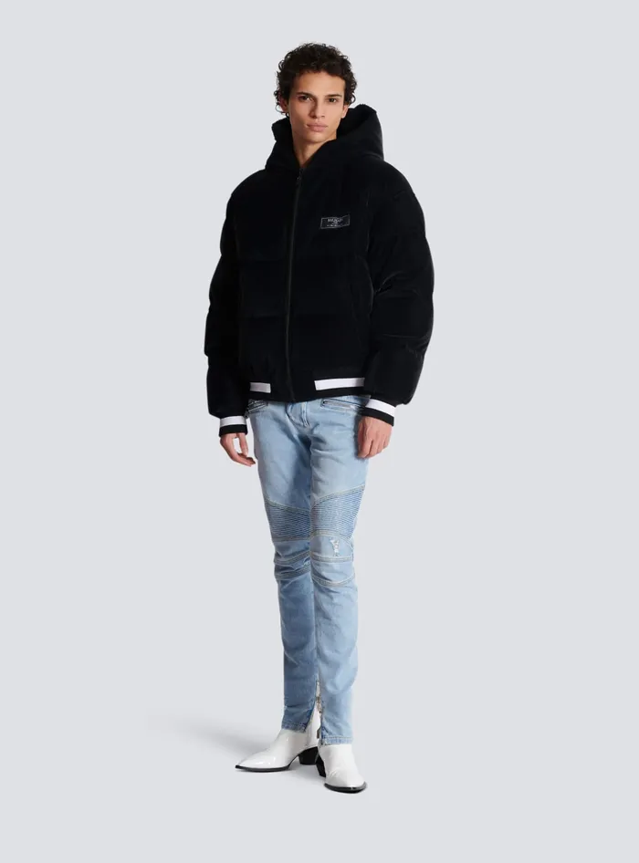 Balmain Outerwear Men Reversible Varsitystyle Puffer Jacket With Hood Black