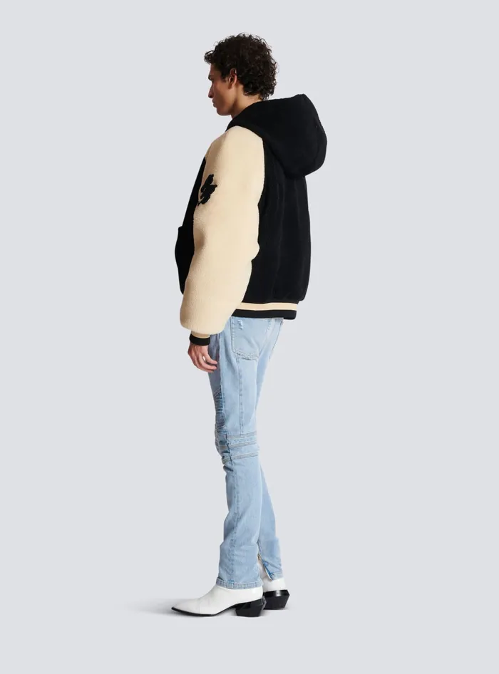 Balmain Outerwear Men Reversible Varsitystyle Puffer Jacket With Hood Black