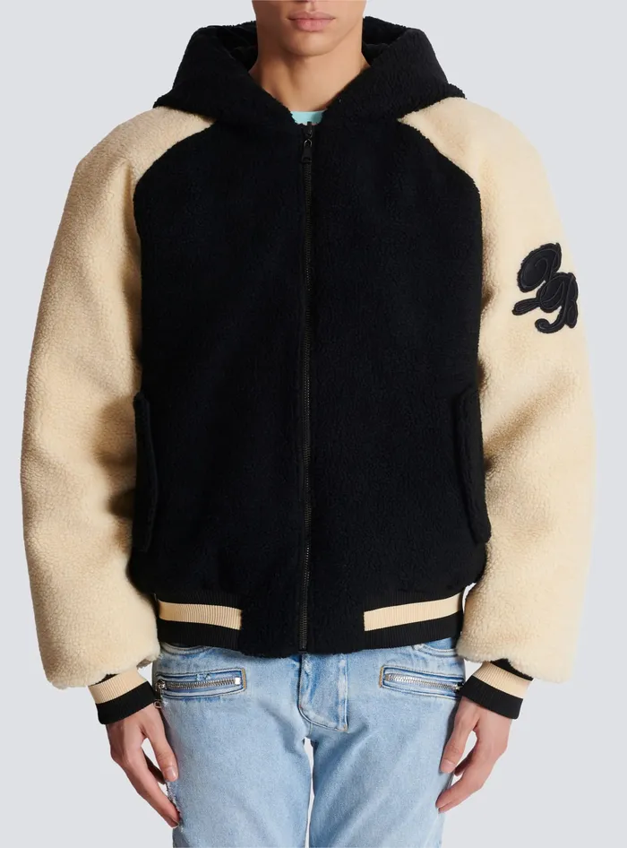 Balmain Outerwear Men Reversible Varsitystyle Puffer Jacket With Hood Black