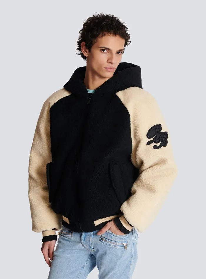 Balmain Outerwear Men Reversible Varsitystyle Puffer Jacket With Hood Black
