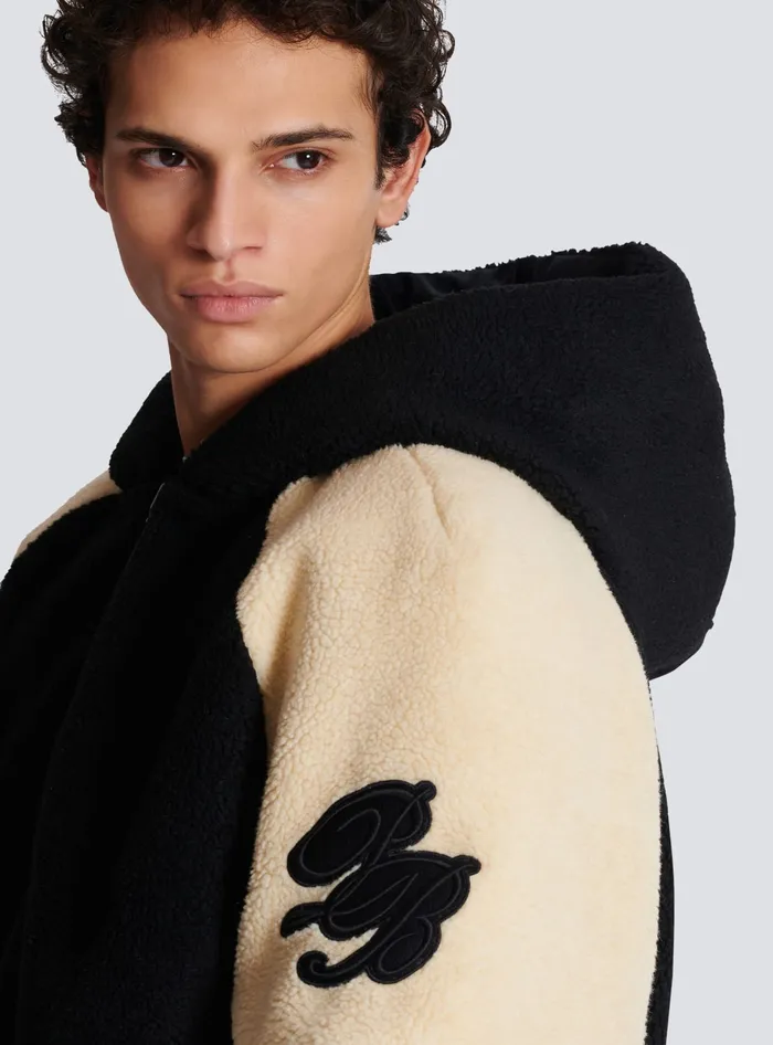Balmain Outerwear Men Reversible Varsitystyle Puffer Jacket With Hood Black