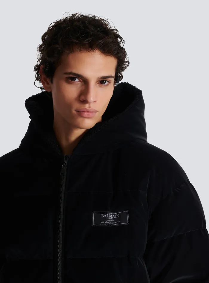 Balmain Outerwear Men Reversible Varsitystyle Puffer Jacket With Hood Black