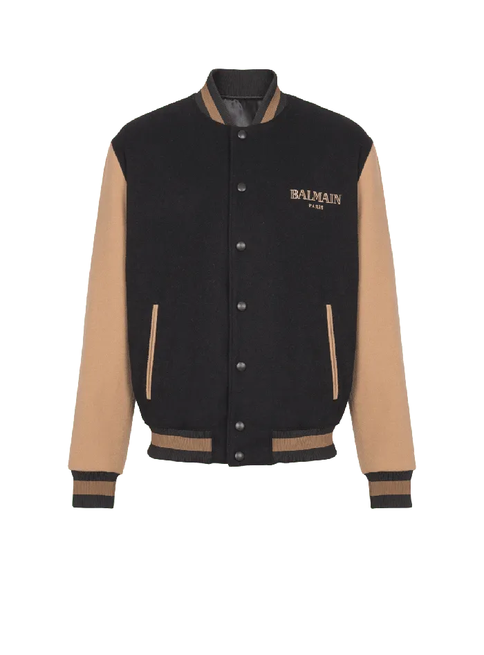 Balmain Outerwear Men Twotone Wool And Cashmere Varsity Jacket Black