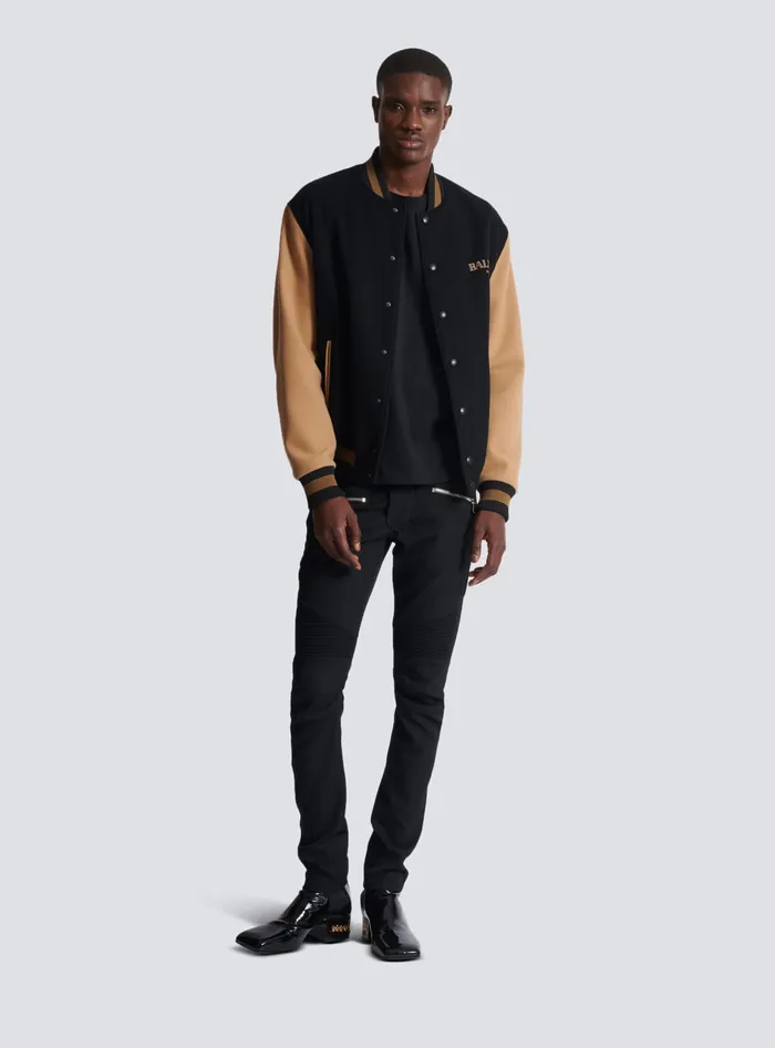 Balmain Outerwear Men Twotone Wool And Cashmere Varsity Jacket Black