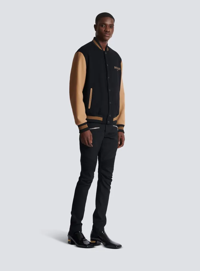 Balmain Outerwear Men Twotone Wool And Cashmere Varsity Jacket Black