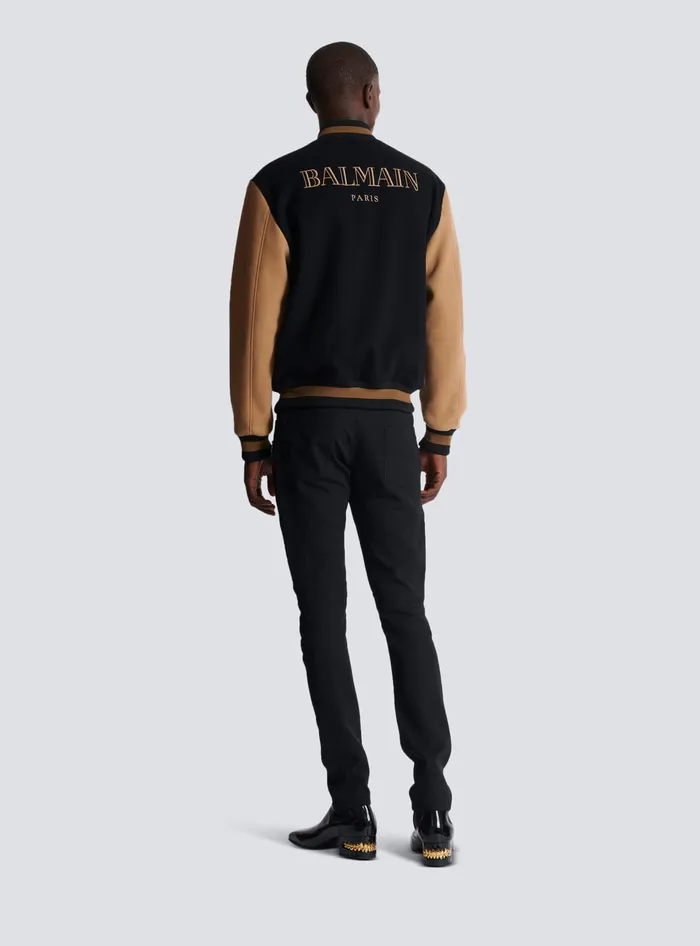 Balmain Outerwear Men Twotone Wool And Cashmere Varsity Jacket Black