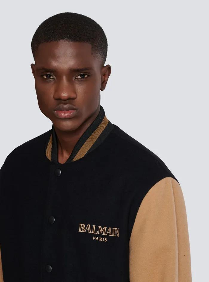 Balmain Outerwear Men Twotone Wool And Cashmere Varsity Jacket Black