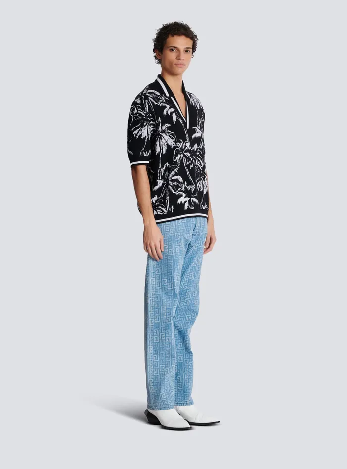 Balmain Shirts And Polos Men Palm Knit Polo Black