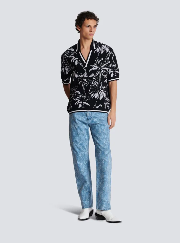 Balmain Shirts And Polos Men Palm Knit Polo Black