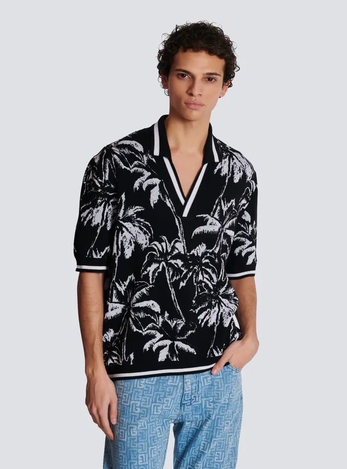 Balmain Shirts And Polos Men Palm Knit Polo Black