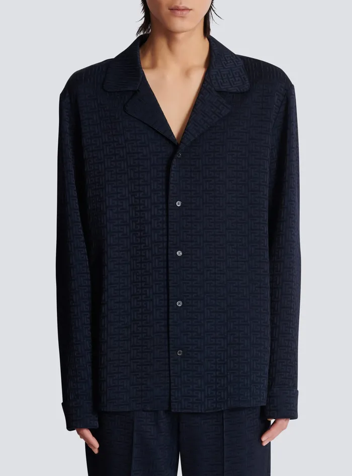 Balmain Shirts And Polos Men PB Labyrinth Jacquard Pyjama Shirt Navy