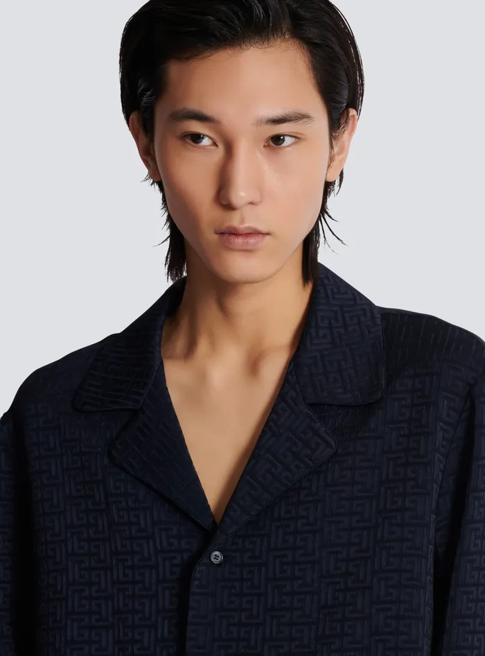 Balmain Shirts And Polos Men PB Labyrinth Jacquard Pyjama Shirt Navy
