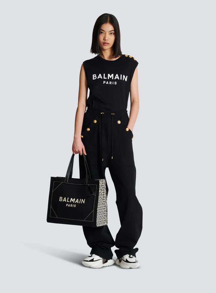 Balmain Shoulder Bags Women BArmy 42 Monogram Canvas And Leather Tote Bag Black