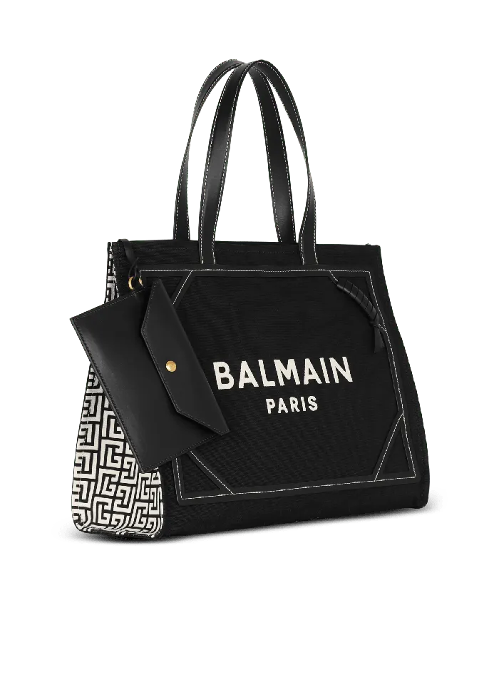 Balmain Shoulder Bags Women BArmy 42 Monogram Canvas And Leather Tote Bag Black