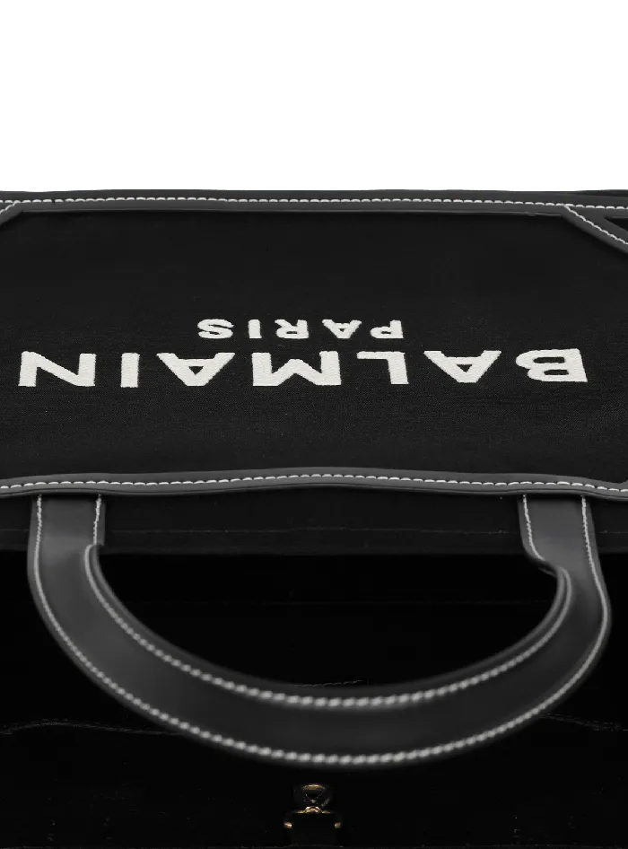 Balmain Shoulder Bags Women BArmy 42 Monogram Canvas And Leather Tote Bag Black