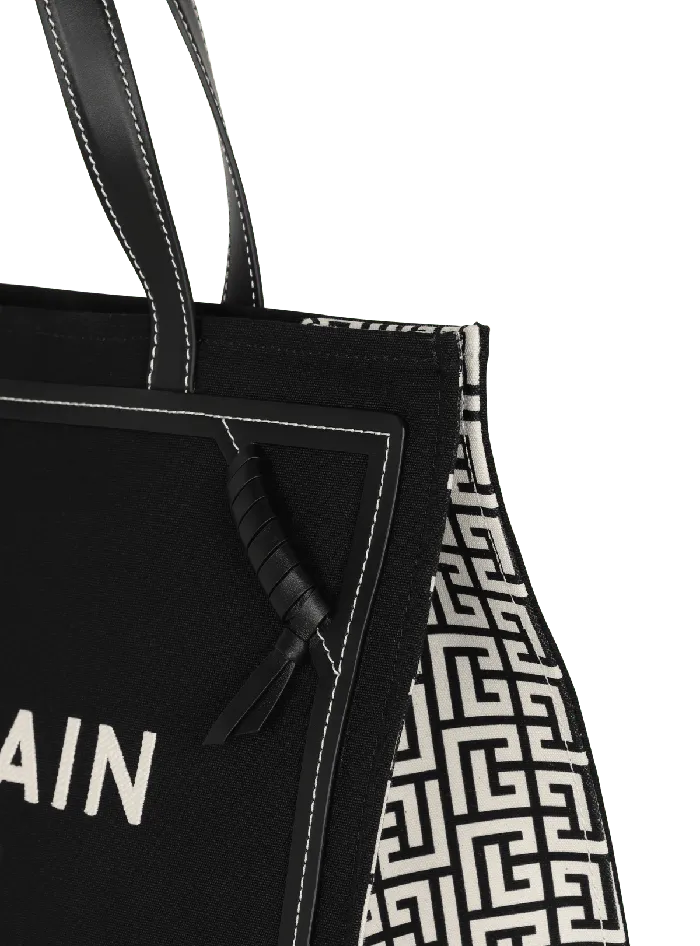 Balmain Shoulder Bags Women BArmy 42 Monogram Canvas And Leather Tote Bag Black