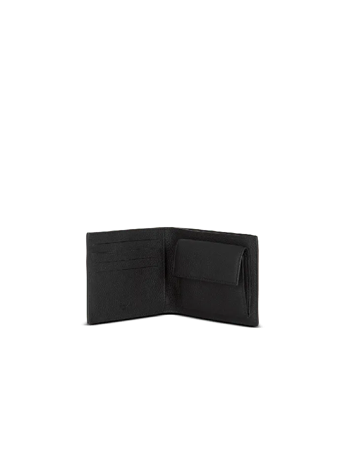 Balmain Small Leather Goods Men Leather Flap Wallet Black