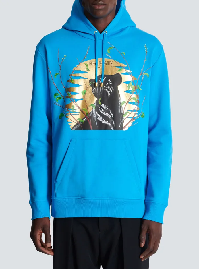 Balmain Sweatshirts Men Disney X The Lion King 8211 Hoodie With Cassius Khumalo Print Blue