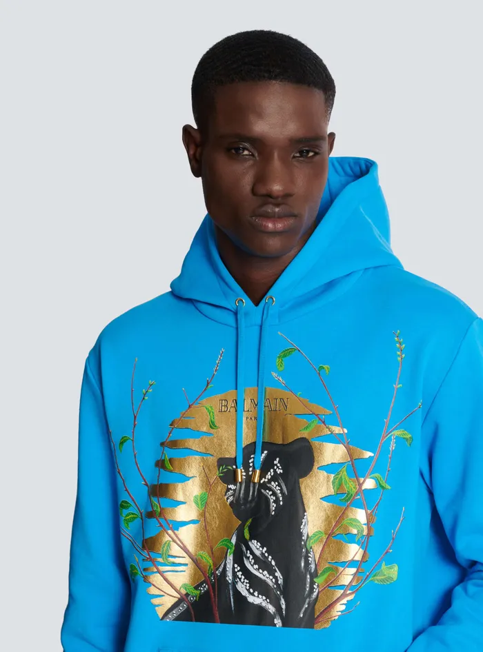 Balmain Sweatshirts Men Disney X The Lion King 8211 Hoodie With Cassius Khumalo Print Blue