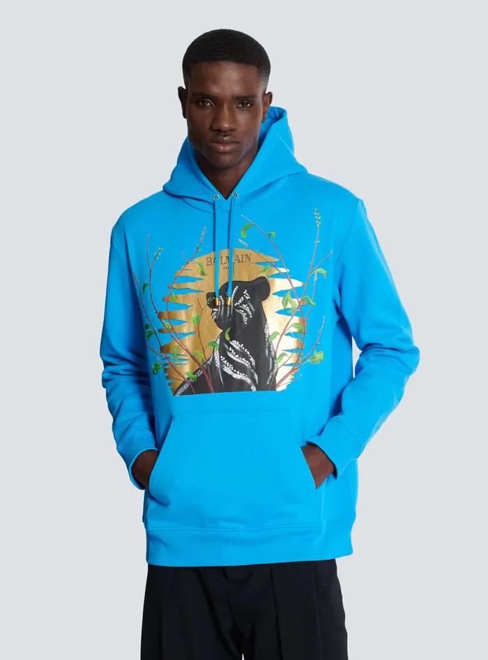 Balmain Sweatshirts Men Disney X The Lion King 8211 Hoodie With Cassius Khumalo Print Blue