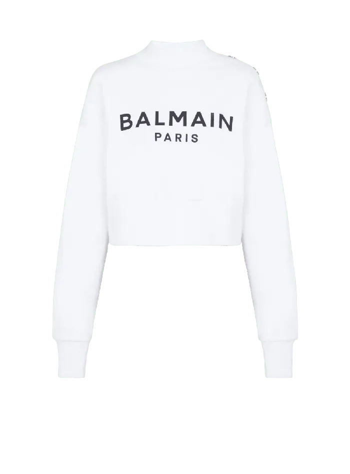 Balmain Sweatshirts Women Cropped Sweatshirt With Paris Print White