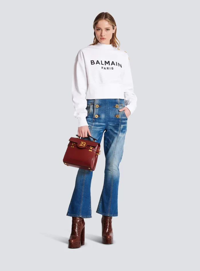 Balmain Sweatshirts Women Cropped Sweatshirt With Paris Print White