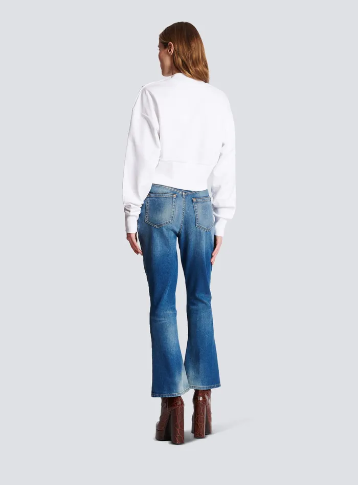 Balmain Sweatshirts Women Cropped Sweatshirt With Paris Print White