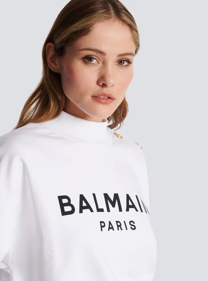 Balmain Sweatshirts Women Cropped Sweatshirt With Paris Print White