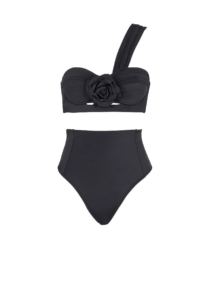 Balmain Swimwear Women Asymmetric Twopiece Swimming Costume Black
