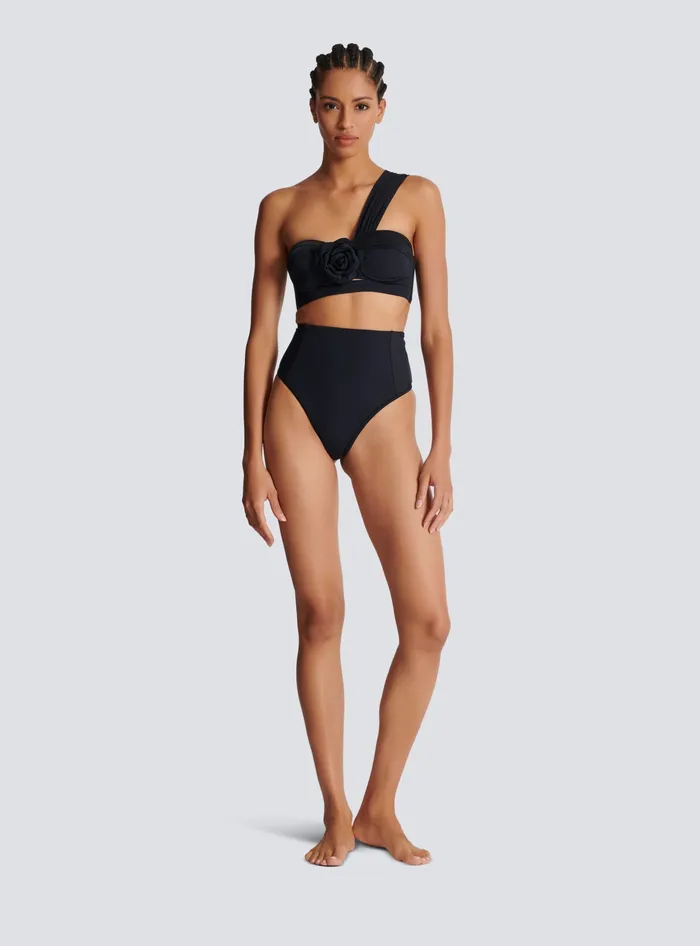 Balmain Swimwear Women Asymmetric Twopiece Swimming Costume Black