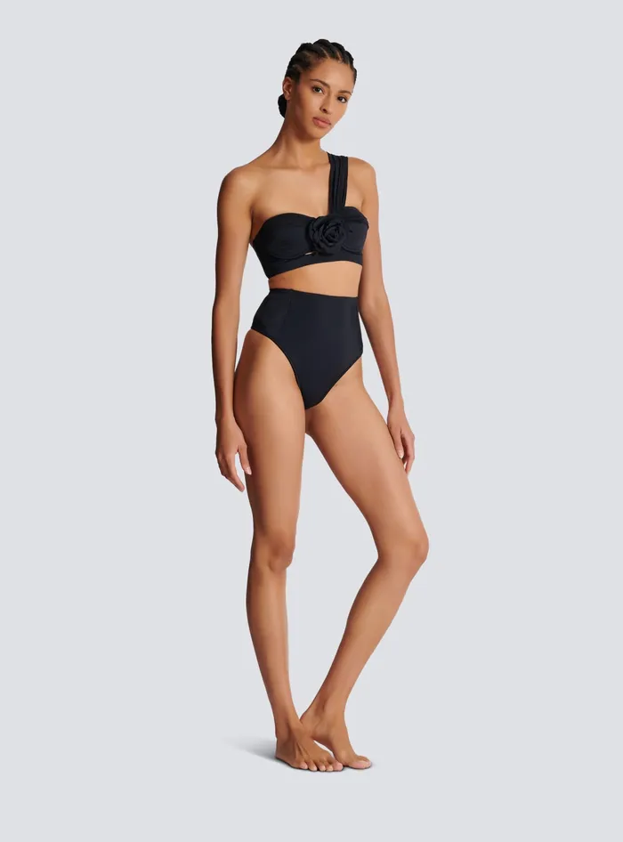 Balmain Swimwear Women Asymmetric Twopiece Swimming Costume Black