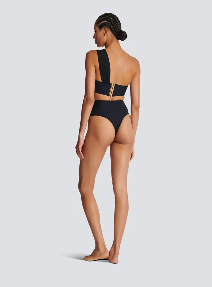 Balmain Swimwear Women Asymmetric Twopiece Swimming Costume Black