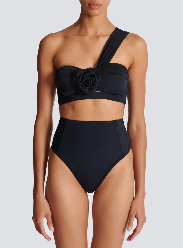 Balmain Swimwear Women Asymmetric Twopiece Swimming Costume Black