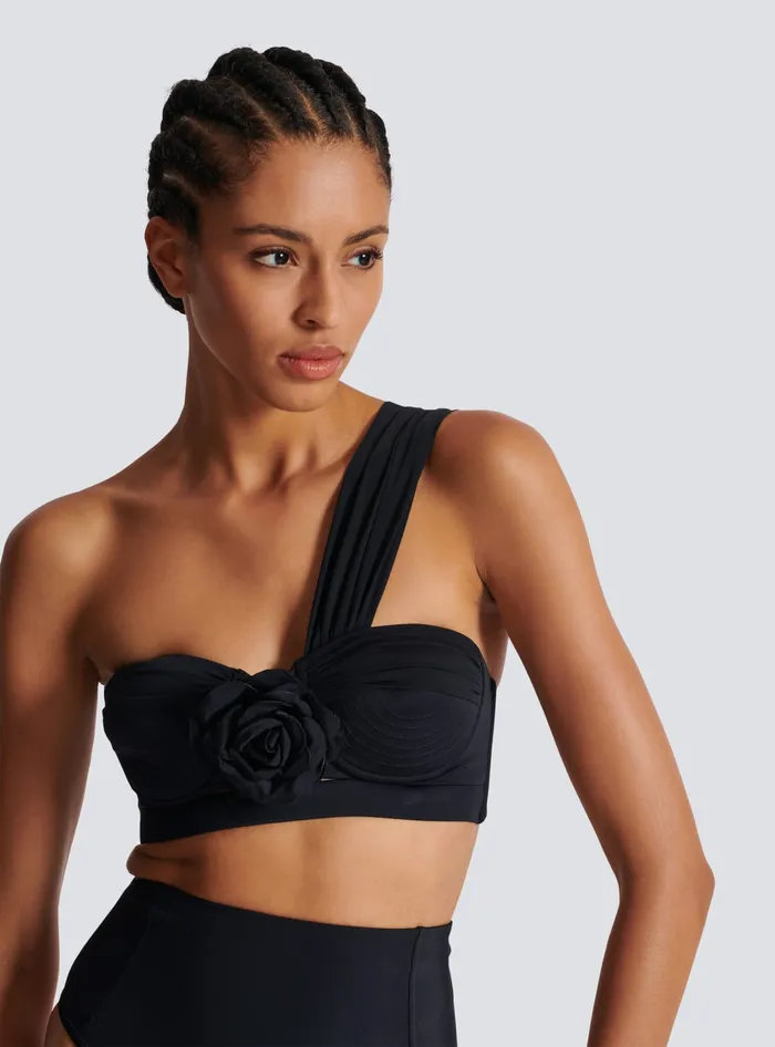 Balmain Swimwear Women Asymmetric Twopiece Swimming Costume Black