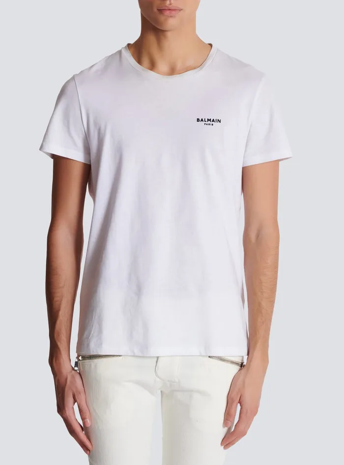 Balmain TShirts Men Paris Flocked Shortsleeved Tshirt White