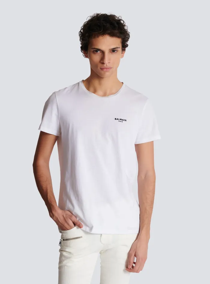 Balmain TShirts Men Paris Flocked Shortsleeved Tshirt White