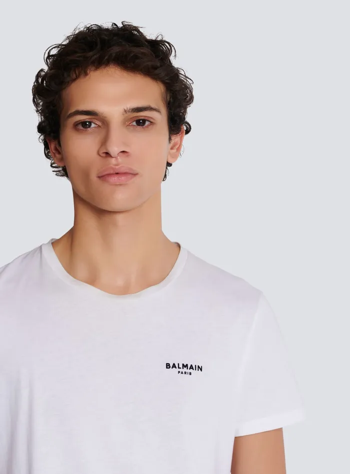 Balmain TShirts Men Paris Flocked Shortsleeved Tshirt White