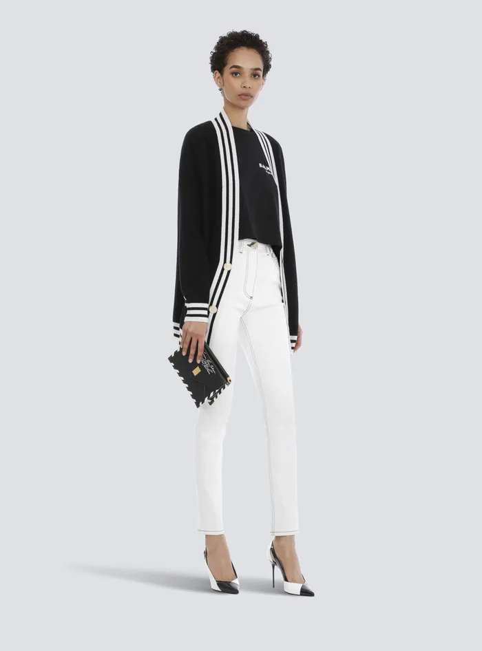 Balmain TShirts Women Cropped Ecodesigned Cotton Tshirt With Small Flocked Logo Black