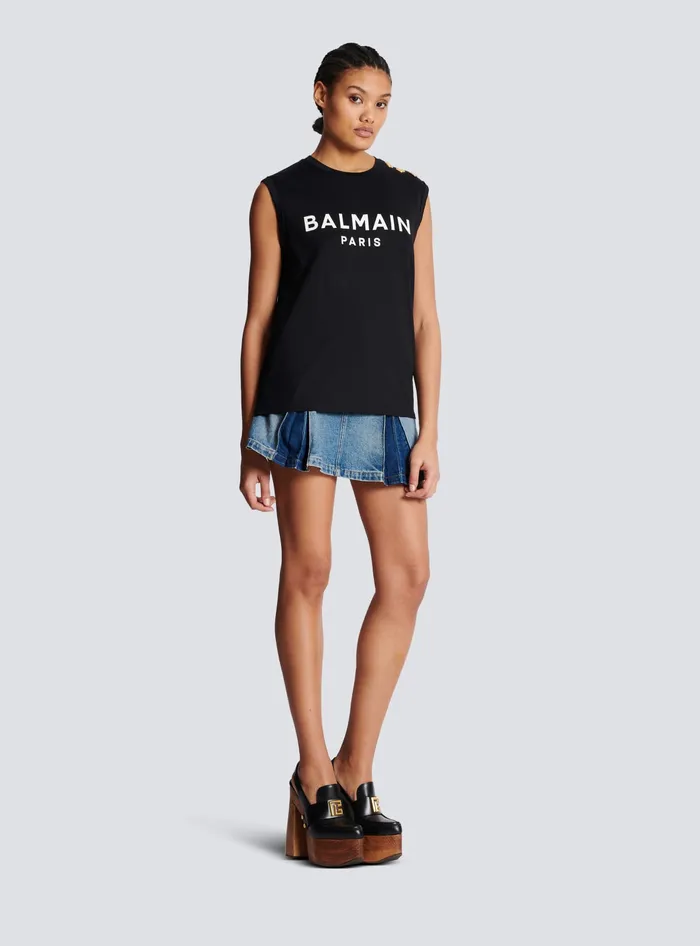Balmain TShirts Women Ecodesigned Cotton Tshirt With Logo Print Black
