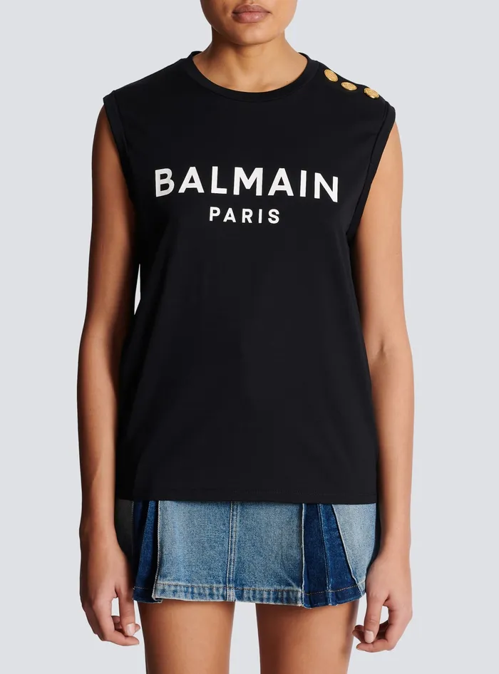 Balmain TShirts Women Ecodesigned Cotton Tshirt With Logo Print Black