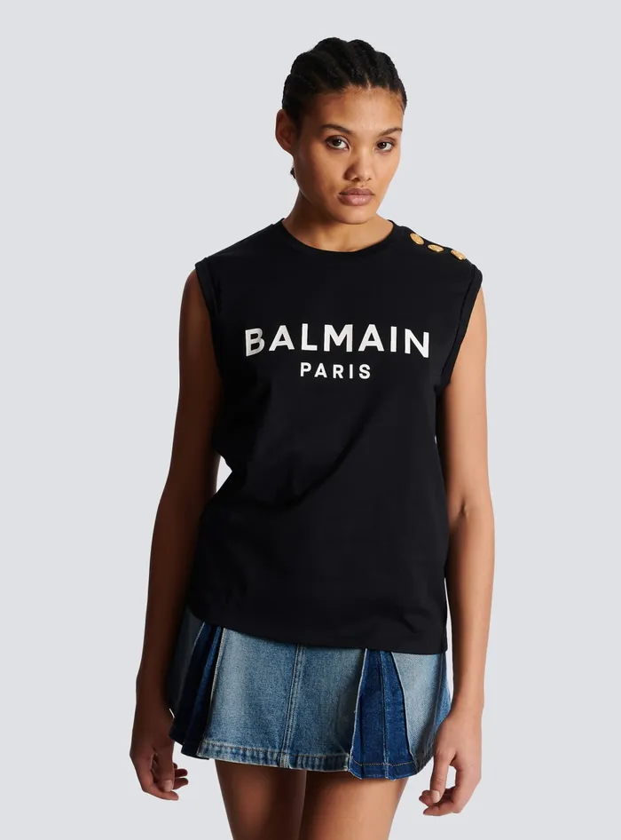 Balmain TShirts Women Ecodesigned Cotton Tshirt With Logo Print Black