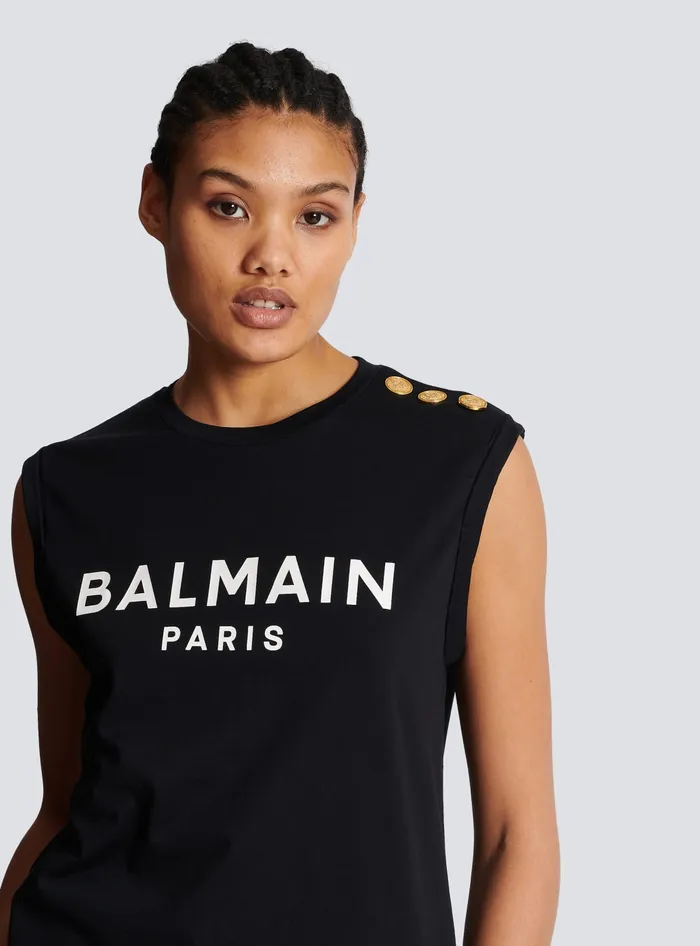 Balmain TShirts Women Ecodesigned Cotton Tshirt With Logo Print Black