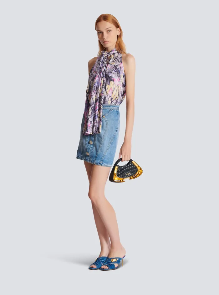 Balmain Tops And Shirts Women Pussybow Top With Feather Print Multicolor